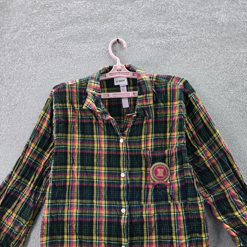 Savage X Fenty Women Sleepwear‎ Green Plaid Flannel Sleepshirt Long Sleeve
